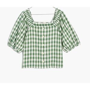 Madewell Linen-Cotton Square-Neck Button-Front Top in Gingham Check